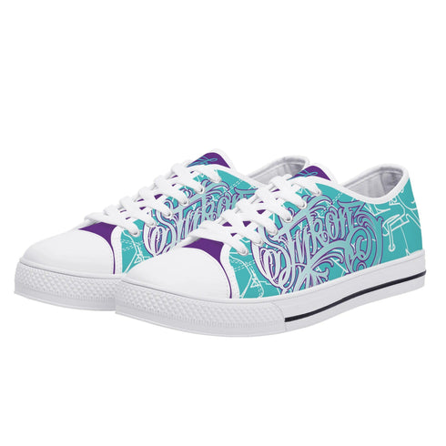 Axikronz 8T7 Canvas Low Top – Turquoise Mix Script | Hip - Hop Streetwear Shoes - Stykonz Graffiti Streetwear